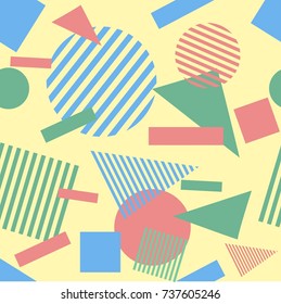 Retro and hipster memphis geometric line shapes seamless patterns 
