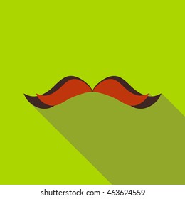 Retro hipster mustache icon in flat style on a green background