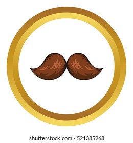 Retro hipster mustache vector icon in golden circle, cartoon style isolated on white background