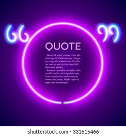 Retro hipster neon glowing quote marks frame