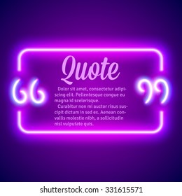 Retro hipster neon glowing quote marks frame