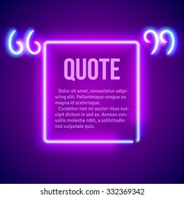 Retro hipster neon glowing quote marks frame