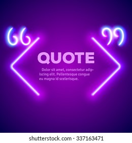 Retro hipster neon glowing quote marks frame