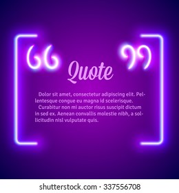 Retro hipster neon glowing quote marks frame