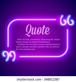 Retro hipster neon glowing quote marks frame