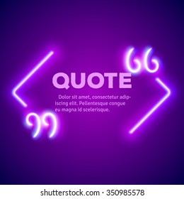 Retro hipster neon glowing quote marks frame