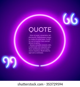 Retro hipster neon glowing quote marks frame