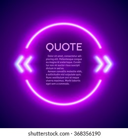 Retro hipster neon glowing quote marks frame