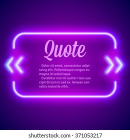 Retro hipster neon glowing quote marks frame