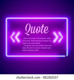 Retro hipster neon glowing quote marks frame