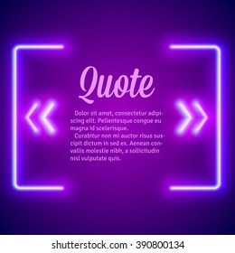 Retro hipster neon glowing quote marks frame