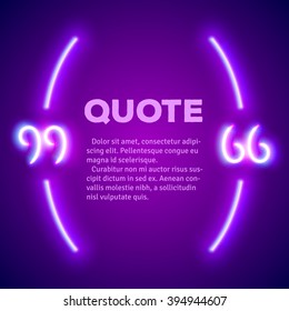 Retro hipster neon glowing quote marks frame