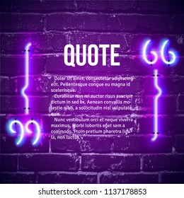 Retro hipster neon quote marks on the wall