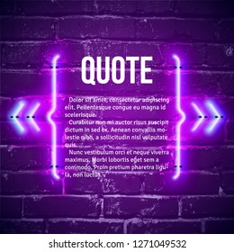 Retro hipster neon quote marks on the wall