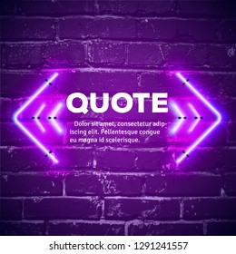 Retro hipster neon quote marks on the wall