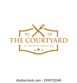 Retro Hipster Restouran With Fork and Knife Logo Design
