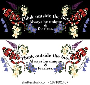 Retro hipster slogan print with snake and wild flowers illustration - Vintage graphic vector floral pattern for girl tee - t shirt