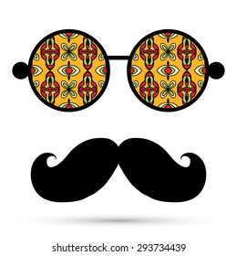 Retro hipster sunglasses, print for t-shirt, card design elements.