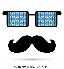 Retro hipster sunglasses, print for t-shirt, card design elements.