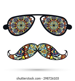Retro hipster sunglasses, print for t-shirt, card design elements.