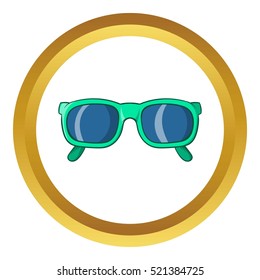 Retro hipster sunglasses vector icon in golden circle, cartoon style isolated on white background