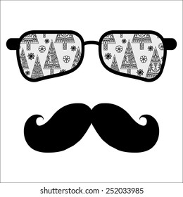 Retro hipster sunglasses. Vector illustration of glasses. Isolated on white background, print for t-shirt, elements for card design. Black and white