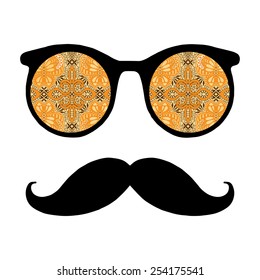 Retro hipster sunglasses. Vector illustration of glasses. Isolated on white background, print for t-shirt, elements for card design
