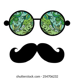 Retro hipster sunglasses. Vector illustration of glasses. Isolated on light background, print for t-shirt, elements for card design