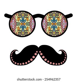 Retro hipster sunglasses. Vector illustration of glasses. Isolated on light background, print for t-shirt, elements for card design