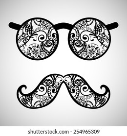 Retro hipster sunglasses. Vector illustration of glasses. Isolated on light background, print for t-shirt, elements for card design