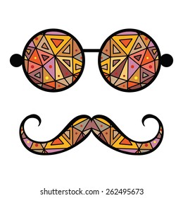 Retro hipster sunglasses. Vector illustration of glasses. Isolated on light background, print for t-shirt, elements for card design