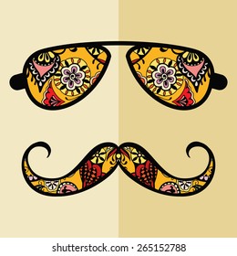 Retro hipster sunglasses. Vector illustration of glasses. Isolated on white background, print for t-shirt, elements for card design