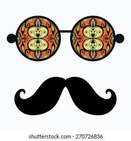Retro hipster sunglasses. Vector illustration of glasses. Isolated on white background, print for t-shirt, elements for card design