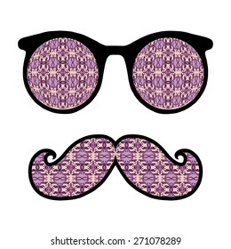 Retro hipster sunglasses. Vector illustration of glasses. Isolated on white background, print for t-shirt, elements for card design. 