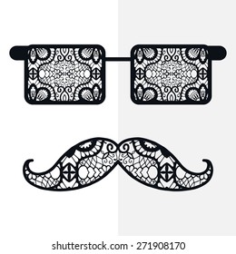 Retro hipster sunglasses. Vector illustration of glasses, print for t-shirt, elements for card design. Black and white background.