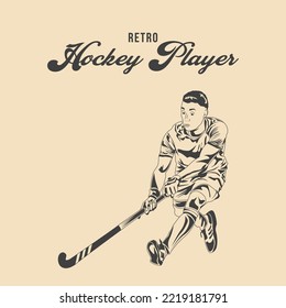 Retro Hockey Player Vector Illustration