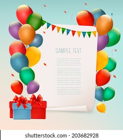 Retro holiday background with colorful balloons. Vector.