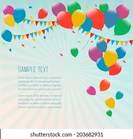 Retro holiday background with colorful balloons. Vector.