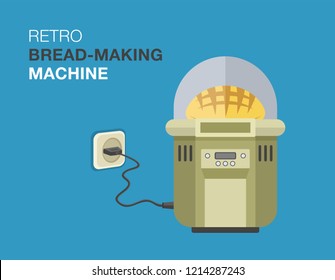 Retro home bread maker machine. Kitchen appliance. Flat vector illustration.