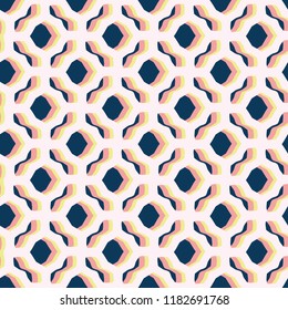 Retro Honeycomb Stylized  Vector Pattern Hand Drawn Seamless Vintage 3d backdrop Illustration for Vintage Summer Fashion Print, Trendy Wallpaper, Hipster Stationery, Patterned Home Decor Background