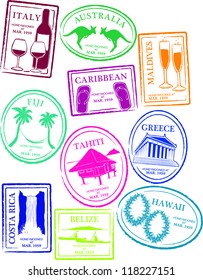 Retro Honeymoon Passport Stamps Vector Illustration