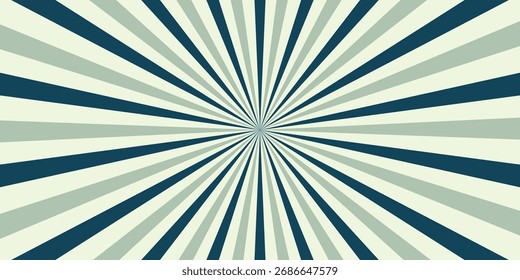 Retro horizontal background with bright rays in the center. Rotating spiral stripes. Sunburst or solar burst retro background. Vector illustration.