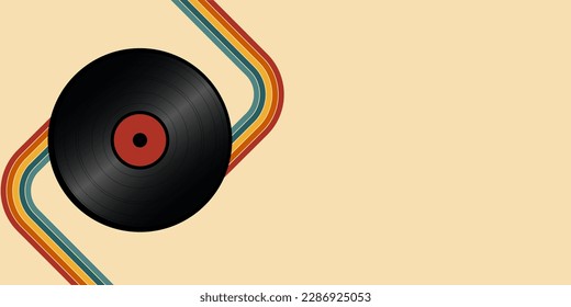 Fondo horizontal retro con líneas de color y música de vinilo. Resumen de los antecedentes en el estilo moderno de los años 70. Ilustración del vector