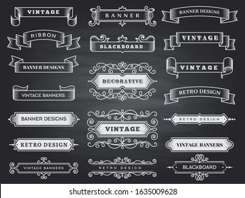 Retro horizontal banners. Ribbon flourish ornate frame decoration vector vintage collection