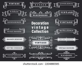 Retro horizontal banners ribbon flourish ornate frame decoration vintage collection