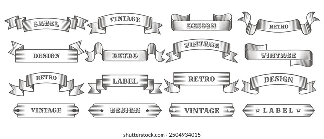 Retro horizontal banners. Ribbon frame decoration vintage collection isolated vector illustration