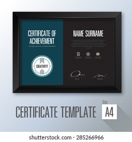 retro horizontal certificate with black frame, certificate template