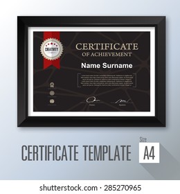 retro horizontal certificate with black frame, certificate template