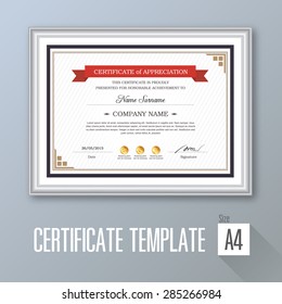 retro horizontal certificate with white frame, certificate template