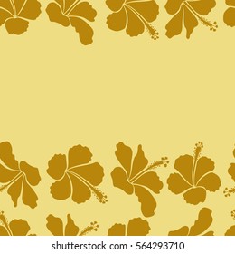 Retro horizontal seamless pattern illustration in yellow colors. Vector hibiscus flowers and buds with copy space (place for your text).